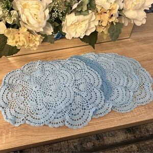 VINTAGE HANDMADE 6 BLUE DOILIES